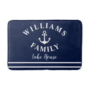 Nautical Anchor Blue Custom Family Lake House Bath Mat