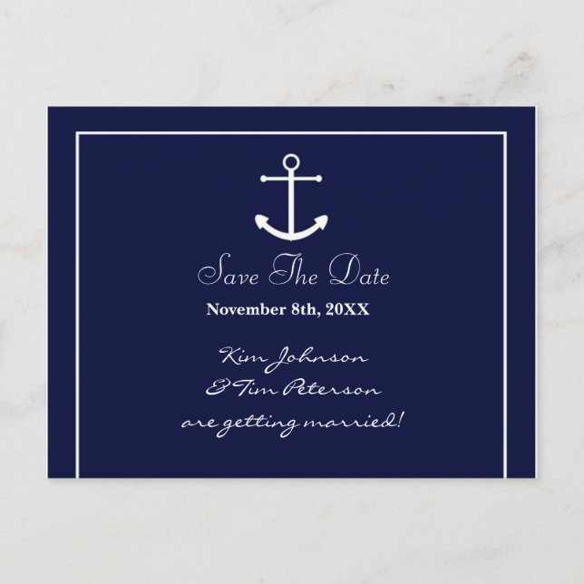 Nautical Anchor Blue Elegant Save Date Postcard (Front)