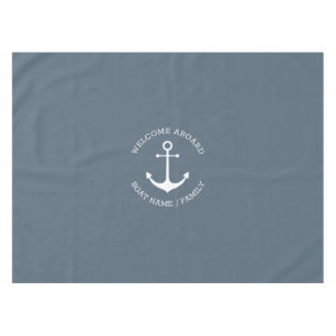 Nautical anchor blue grey Custom Welcome Aboard Tablecloth
