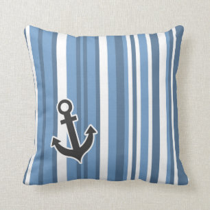 Nautical Anchor; Blue-Grey Stripes; Striped Throw Pillow