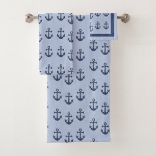 Nautical anchor blue pattern bath towel set