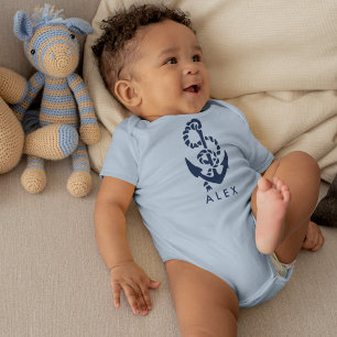 Nautical Anchor Blue Personalized Baby Bodysuit
