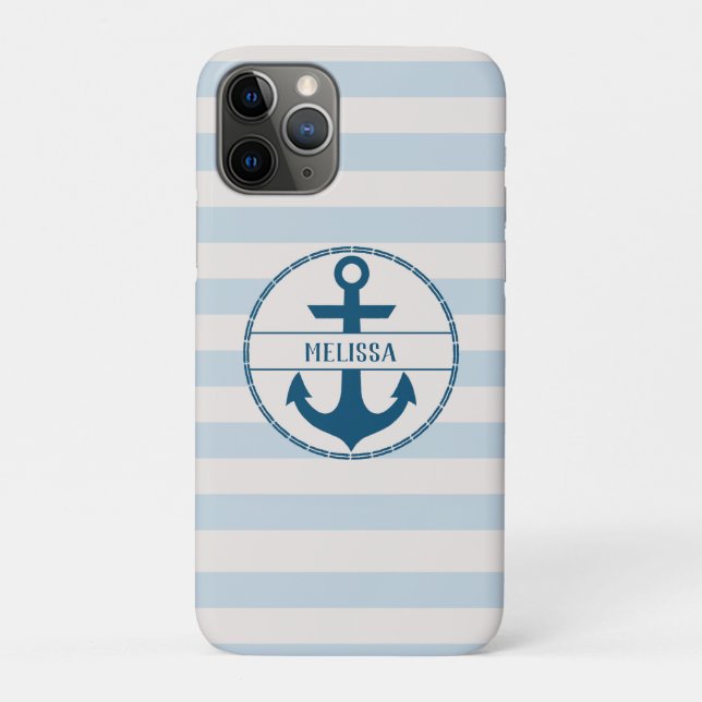 Nautical Anchor Blue White Personalized Case-Mate iPhone Case (Back)