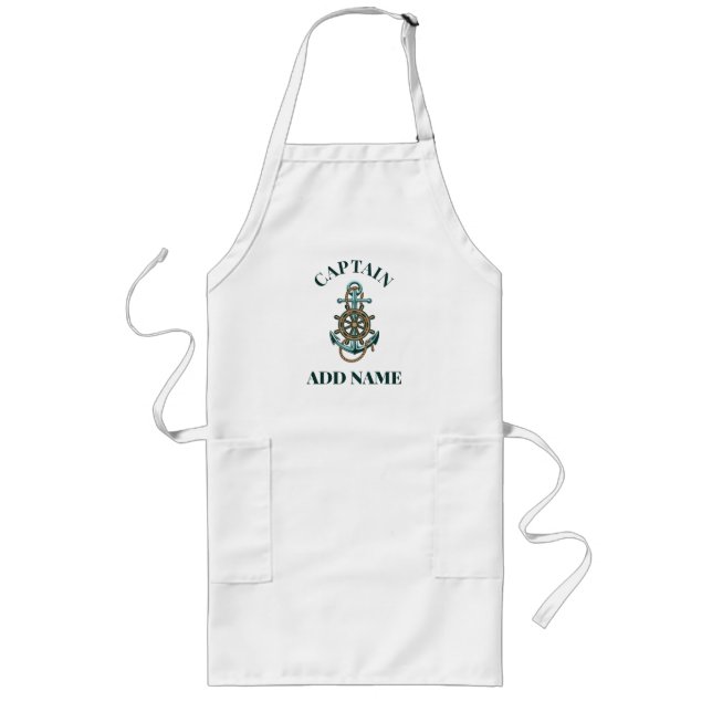 Nautical Anchor Boat Captain Add Your Name Long Apron (Front)