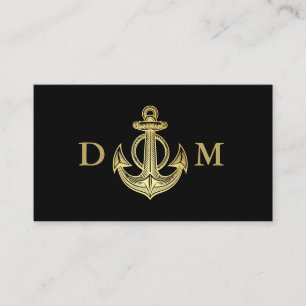 Nautical Anchor Boat Captain Monogram Black  Business Card