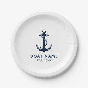 Nautical Anchor Boat Name and Year Custom Paper Plate