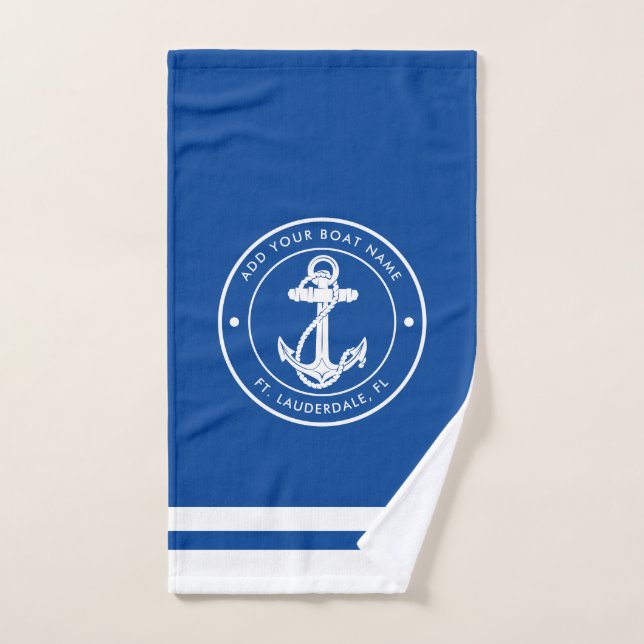 Nautical Anchor Boat Name Any Color Hand Towel (Hand Towel)