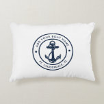 Nautical Anchor Boat Name Beach House Custom Accent Pillow<br><div class="desc">Add your boat name, and dock by clicking the "Personalize" button above. Set sail in style with our custom nautical-themed accent pillow, the ultimate companion for your maritime adventures. This accent pillow boasts a cute design inspired by the ocean's wonders, featuring classic maritime motifs such as an anchor and rope....</div>