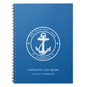 Nautical Anchor Boat Name Blue Captain's Log Notebook