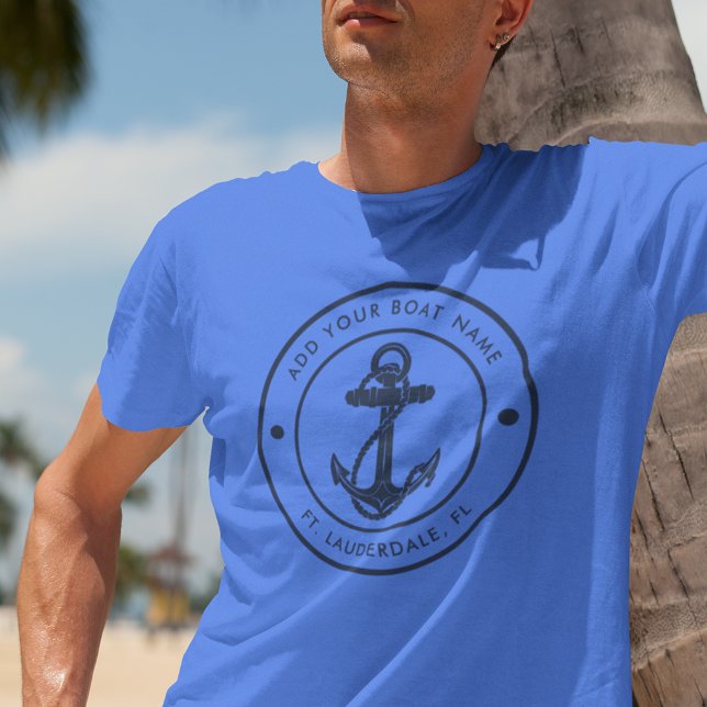 Nautical Anchor Boat Name Boating Custom Tri-Blend Shirt (Nautical Anchor Navy Blue Boat Name Cruise T-Shirt)