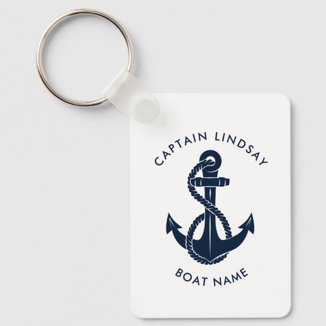 Nautical Anchor Boat Name Captain Keepsake Custom Keychain (Front)