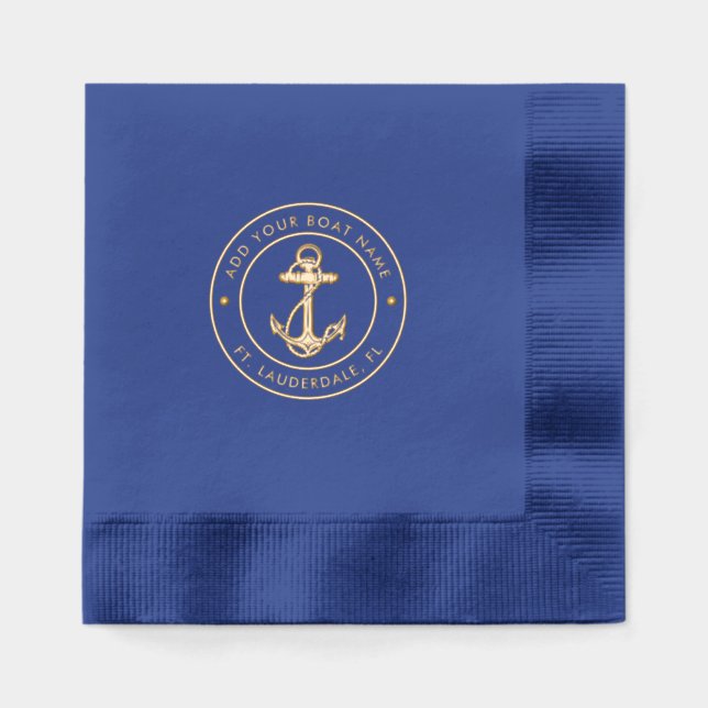 Nautical Anchor Boat Name Custom Foil Napkins (Front)