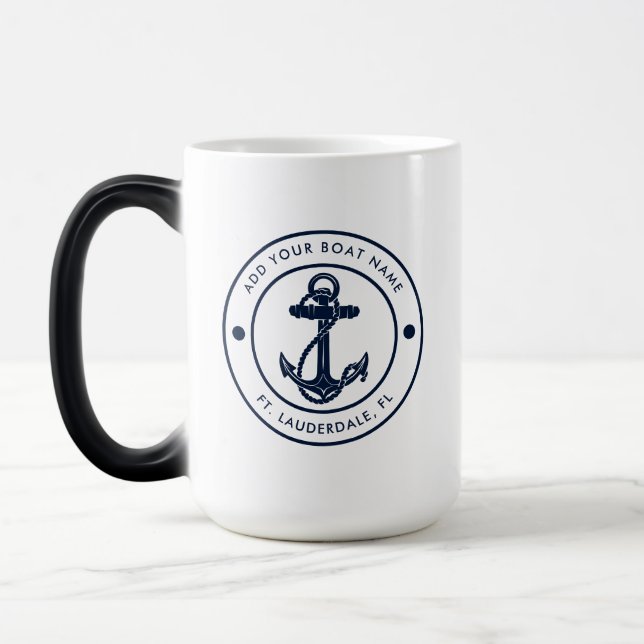 Nautical Anchor Boat Name Custom Magic Mug (Left)