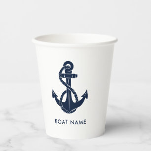Nautical Anchor Boat Name Custom Paper Cups