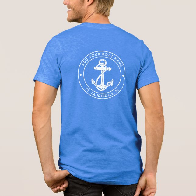 Nautical Anchor Boat Name Custom Tri-Blend Shirt (Back)