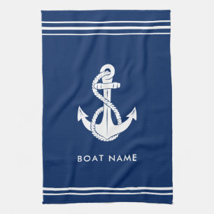 Nautical Anchor Boat Name Minimalist Custom Kitchen Towel