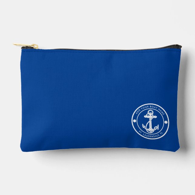 Nautical Anchor Boat Name Modern Custom Accessory Pouch (Front)