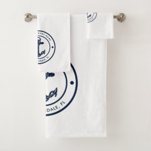 Nautical Anchor Boat Name Navy Blue Boating Custom Bath Towel Set