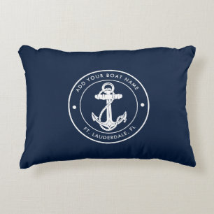 Nautical Anchor Boat Name Navy Blue Custom Accent Pillow