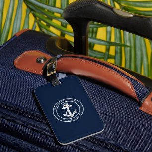 Nautical Anchor Boat Name Navy Blue Custom Boating Luggage Tag