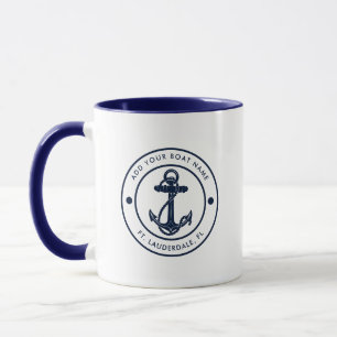 Nautical Anchor Boat Name Navy Blue Custom Mug