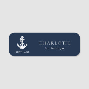 Nautical Anchor Boat Name Navy Blue Employee Tag