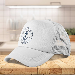 Nautical Anchor Boat Name Navy Blue Ocean Trucker Hat