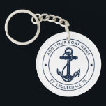 Nautical Anchor Boat Name Navy Blue White Keychain<br><div class="desc">Add your boat or captain's name and location by clicking the "Personalize" button above. Set sail in style with our custom nautical-themed boating swag tote bag, the ultimate companion for your maritime adventures. This keychain boasts a cute design inspired by the ocean's wonders, featuring classic maritime motifs such as an...</div>