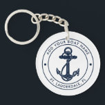 Nautical Anchor Boat Name Navy Blue White Keychain<br><div class="desc">Add your boat or captain's name and location by clicking the "Personalize" button above. Set sail in style with our custom nautical-themed boating swag tote bag, the ultimate companion for your maritime adventures. This keychain boasts a cute design inspired by the ocean's wonders, featuring classic maritime motifs such as an...</div>