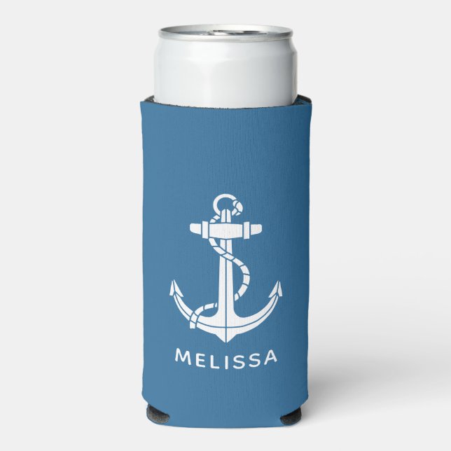 Nautical Anchor Boat Name Personalized Seltzer Can Cooler (Seltzer Front)