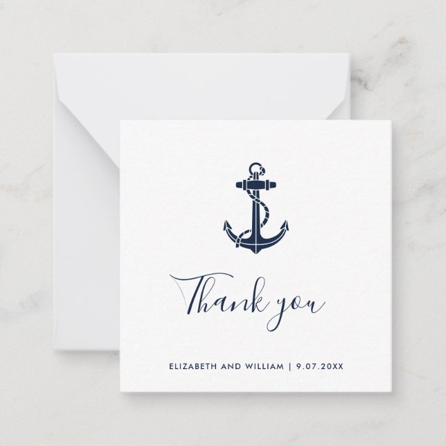 Nautical Anchor Boat Name Script Wedding Thank You Card (Front)