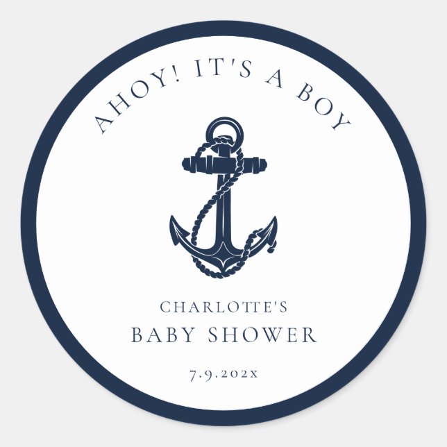 Nautical Anchor Boy Baby Shower Classic Round Sticker (Front)