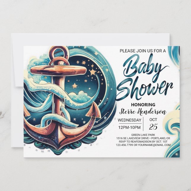 Nautical Anchor Boy Baby Shower Invitation (Front)