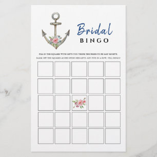 Nautical Anchor  Bridal Shower Bingo game 