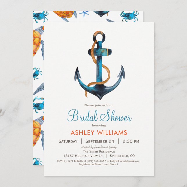 Nautical Anchor Bridal Shower Invitation (Front/Back)