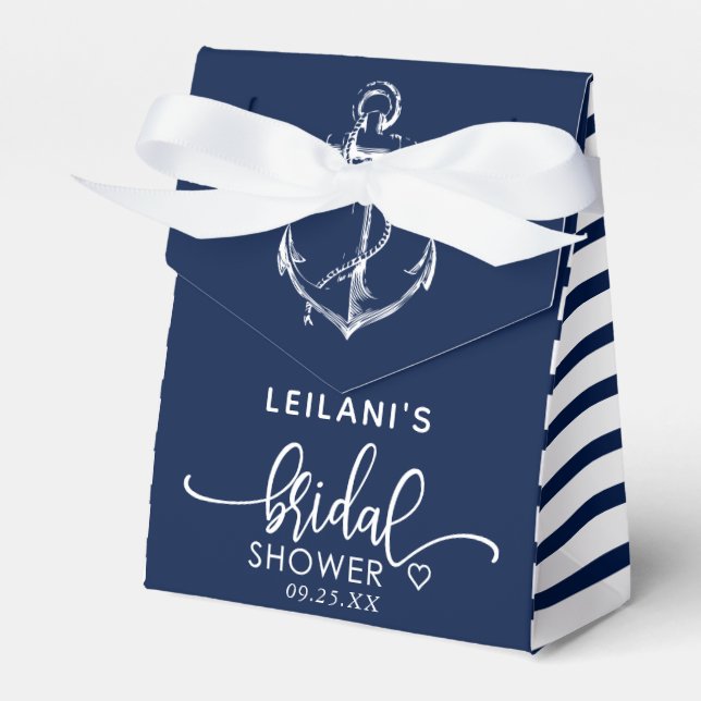 Nautical Anchor Bridal Shower Navy Blue Favor Box (Front Side)