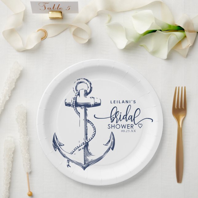 Nautical Anchor Bridal Shower White Paper Plate (Wedding)