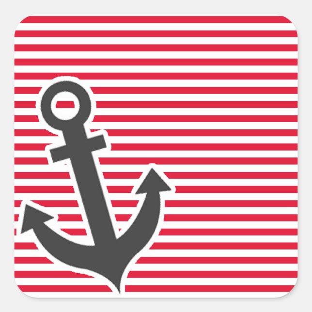 Nautical Anchor; Cadmium Red Stripes; Striped Square Sticker (Front)