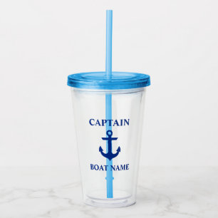 Nautical Anchor Captain Boat Name Blue Acrylic Tumbler