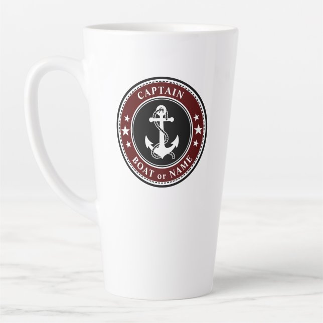 Nautical Anchor Captain Boat or Name Large Red Latte Mug (Left)