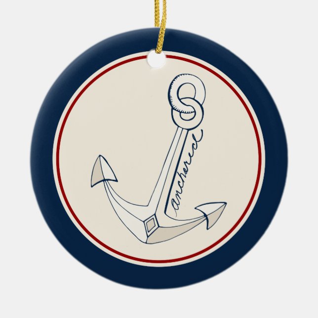Nautical Anchor Ceramic Ornament (Front)
