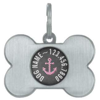 Nautical Anchor Chalkboard Hot Pink Polka Dots Pet ID Tag