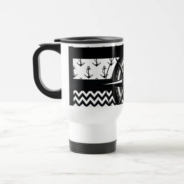 Nautical Anchor Chevron and Compass Pattern Travel Mug (Left)