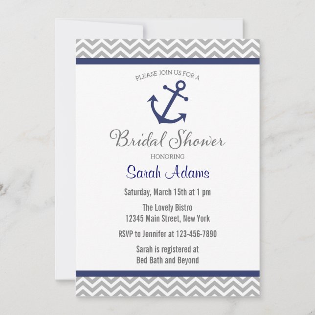 Nautical Anchor Chevron Bridal Shower Invitation (Front)