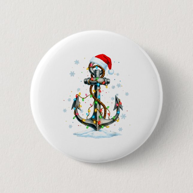 Nautical Anchor Christmas Lights Boating Sailor  2 Inch Round Button (Front)