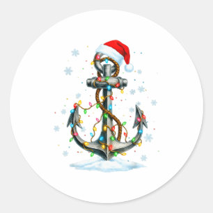 Nautical Anchor Christmas Lights Boating Sailor  Classic Round Sticker