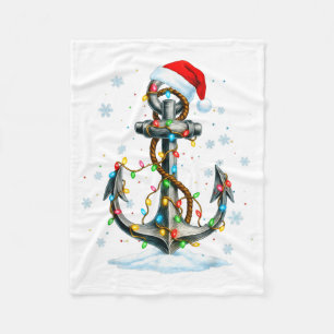 Nautical Anchor Christmas Lights Boating Sailor  Fleece Blanket