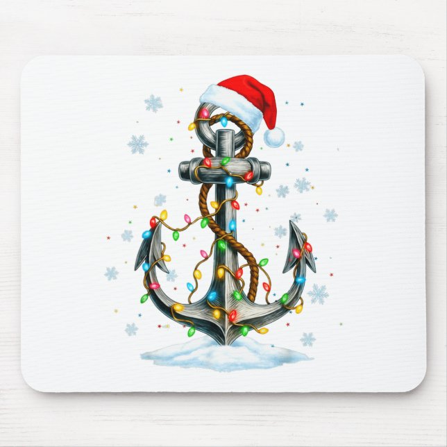 Nautical Anchor Christmas Lights Boating Sailor  Mouse Pad (Front)