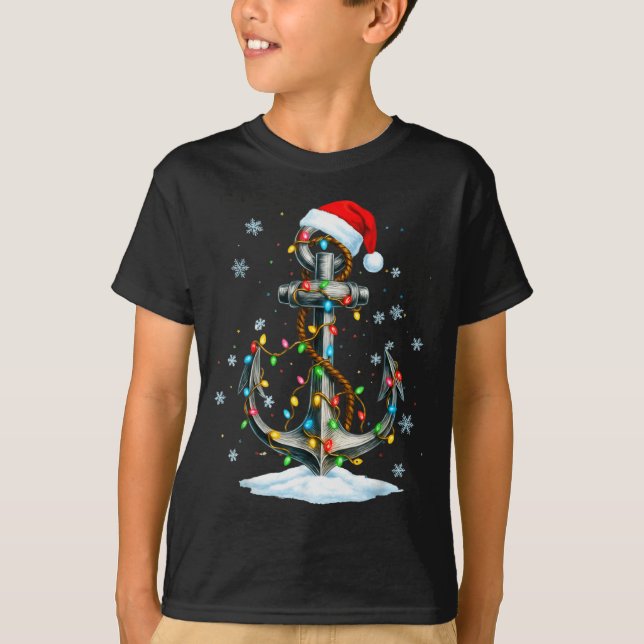 Nautical Anchor Christmas Lights Boating Sailor  T-Shirt (Front)
