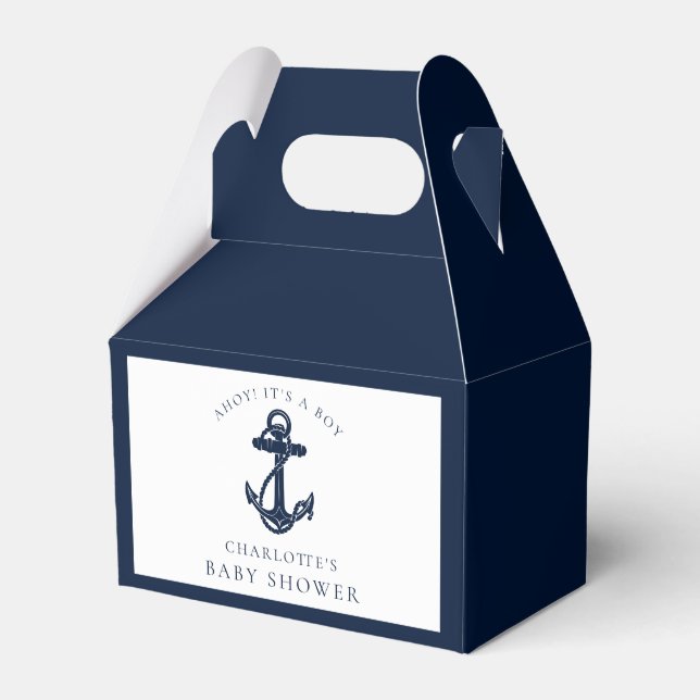 Nautical Anchor Coastal Boy Baby Shower Favor Box (Front Side)